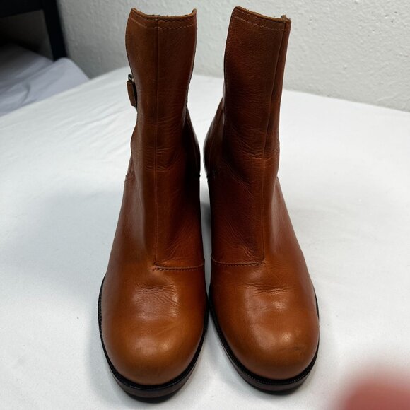 Anthropologie J Shoes Hardwick Booties Leather Buckle Block Heel Booties Brown 7 - Picture 6 of 13